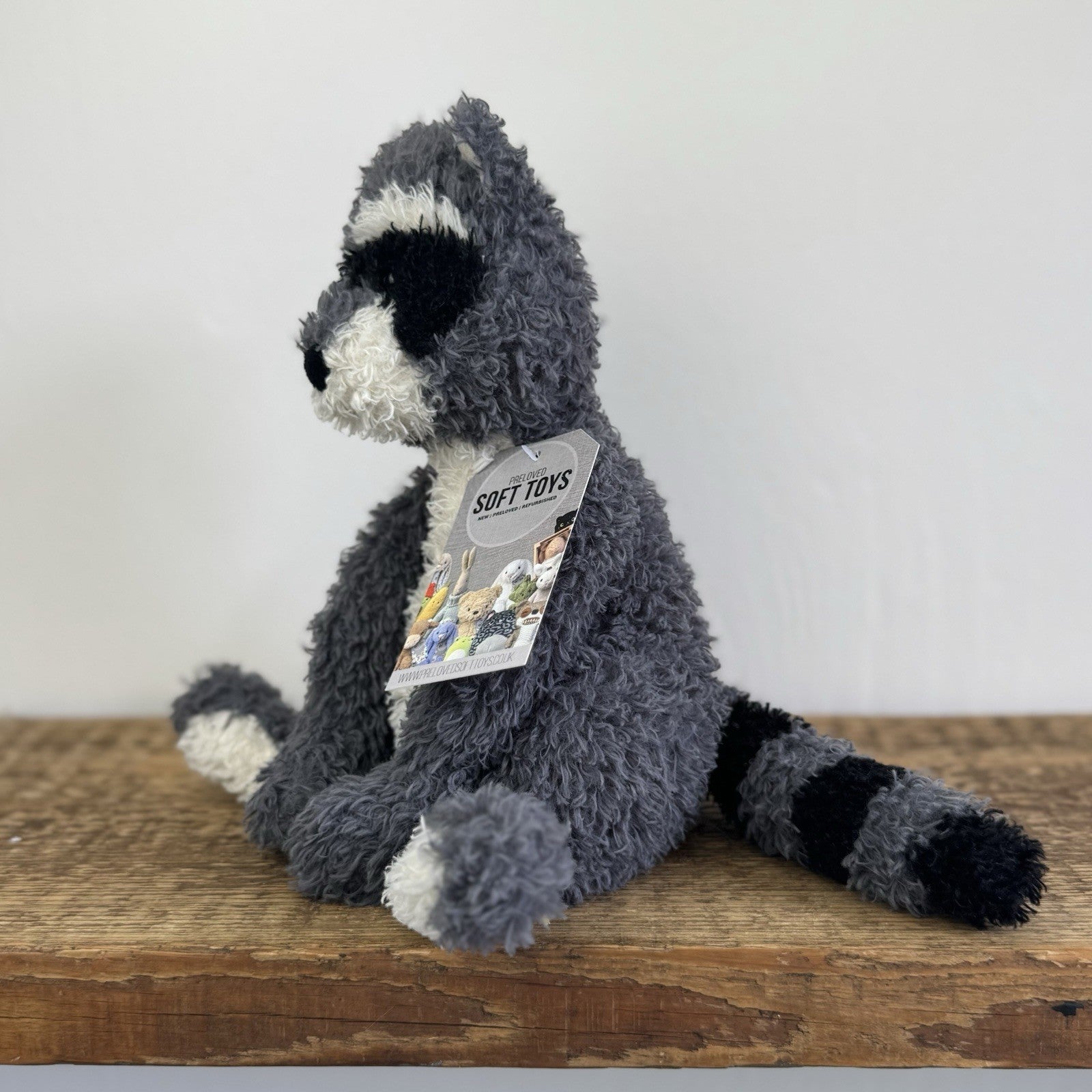 Jellycat Rafferty Raccoon - Sitting Grey Soft Toy Wild Animal Curly Haired 11"