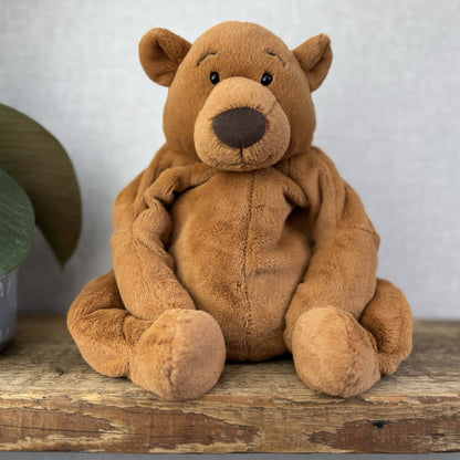 Jellycat Rumpletum Bear - Brown Suede Bear Soft Toy Beanie Retired Medium 14"