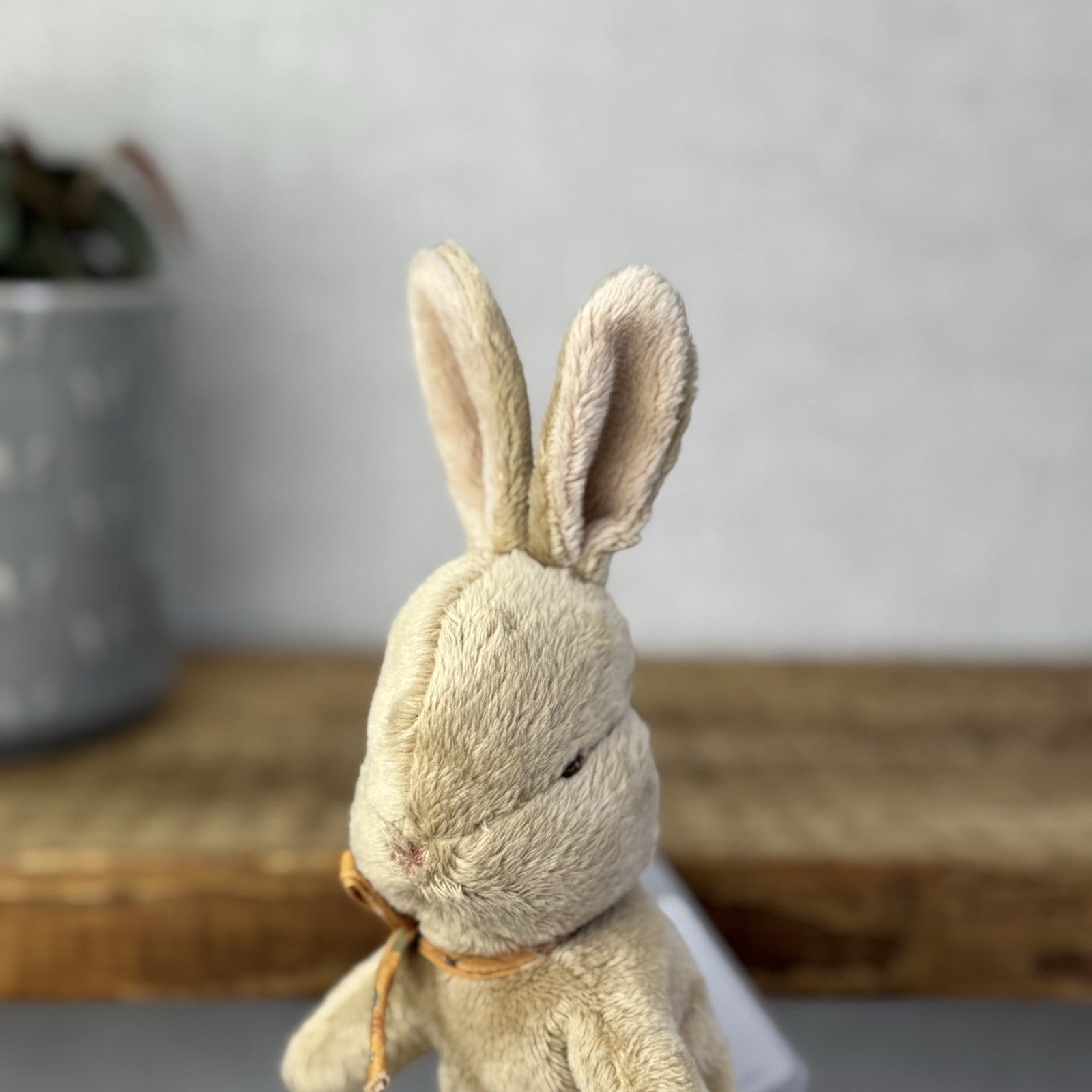 Maileg My First Bunny Ochre - Mini Brown Beanbag Bunny Rabbit Yellow Bow 8"