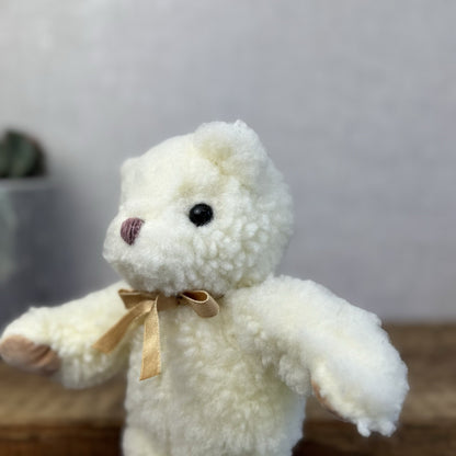 Vintage Mothercare Bear 1990 - Fleecy Off White Bear Gold Bow Suede Paws 8”