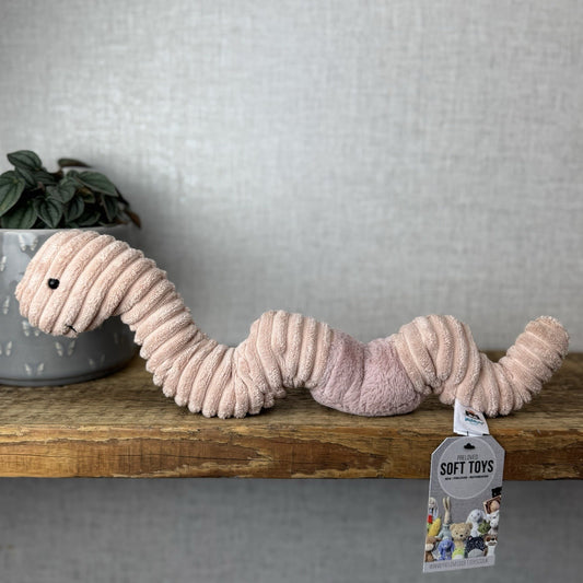 Jellycat Waldo Worm - Pink Wiggly Worm Pink Cordy Medium Retired Beanie 15”