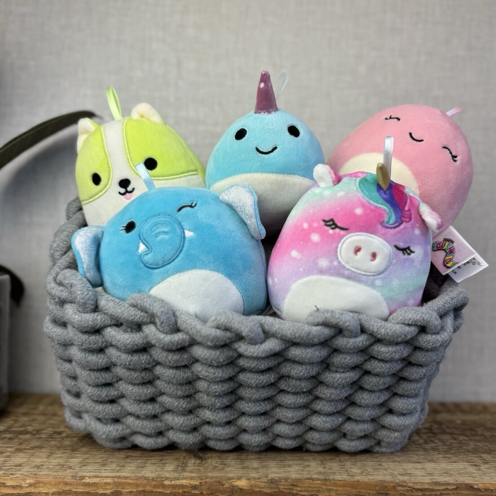 Squishmallow Ornaments Set - Retired - Blue/pink Sparkly Hanging Ornaments 4”