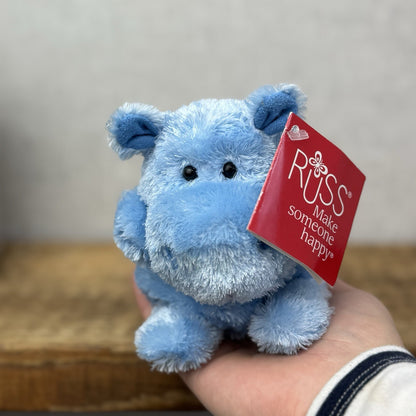 Russ Berrie Luvvies - Lauren Blue Hippo - Mini Beanie Pudding Soft Toy 4" NWT