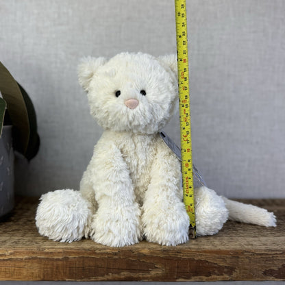 Jellycat Medium Fuddlewuddle Kitty - White Textured Sitting Cat Beanie Plush 8”