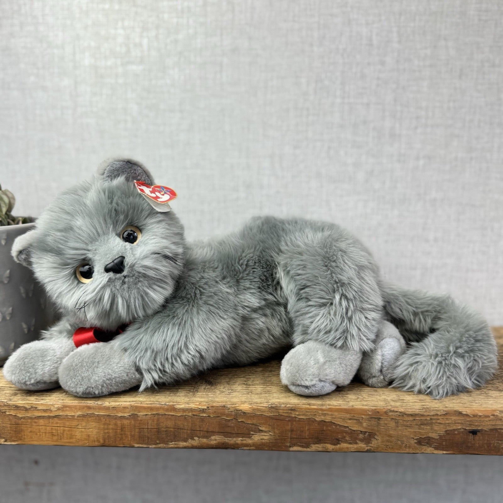 TY Beanie Buddy - BEANI Grey Fluffy Cat (Paper Tag Damaged) Amazing Rare 11"