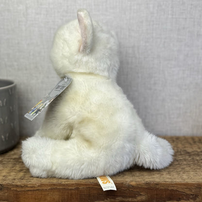 Paws White Short Haired Fluffy Cat Beanie Blue Eyes Realistic Cat Toy 12"