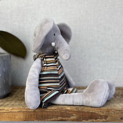 Jellycat My Little Friends Elephant - Striped Dungarees Soft Grey Retired Range