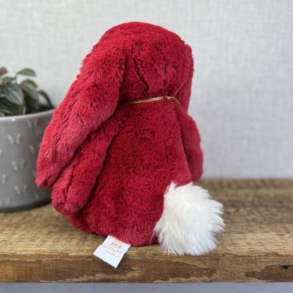Jellycat Original Bashful Luxe Bunny Scarlett - Red Fluffy Bunny White Tail NWT