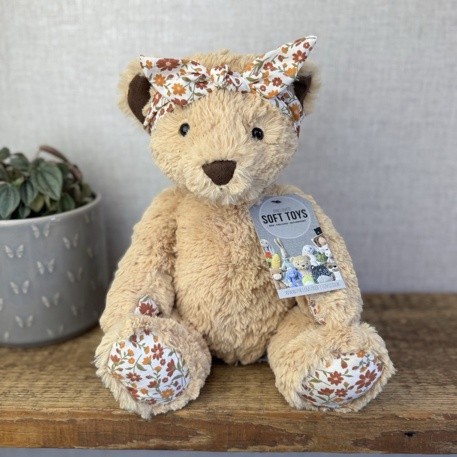 Jellycat "Autumn" Bear - Custom Edward Bear Soft Toy Blossom Print Paws 12" OOAK