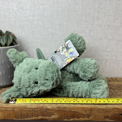 Jellycat Fuddlewuddle Dragon - Green/sage Dragon Textured Beanie Soft Toy 9"