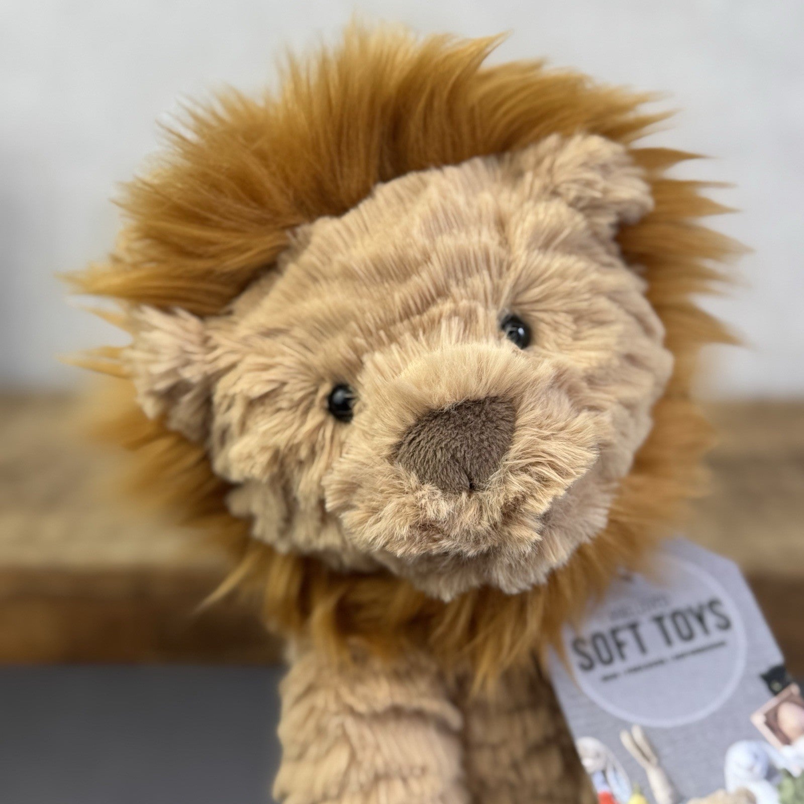 Jellycat Medium Fuddlewuddle Lion - Textured Sitting Lion Beanie Soft Toy 9”