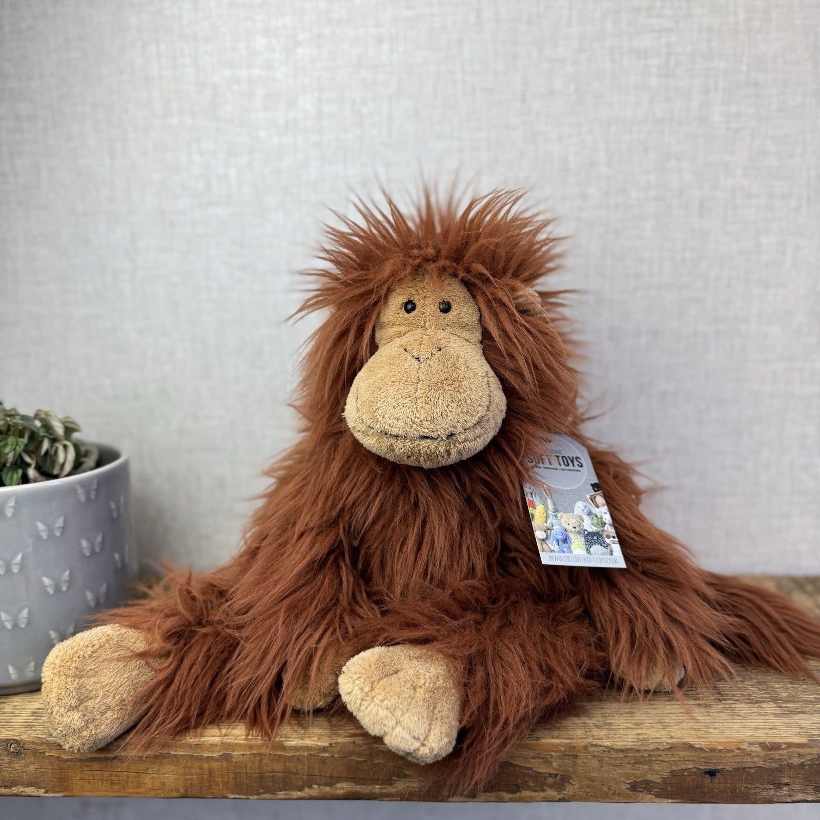 Jellycat Medium Max Monkey - Fluffy Long Hair Monkey Plush Beanie Retired 16"