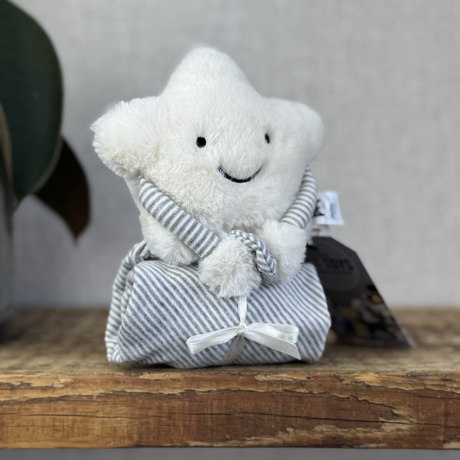 Jellycat Little Star Soother - White Star And Grey Striped Neutral Comforter