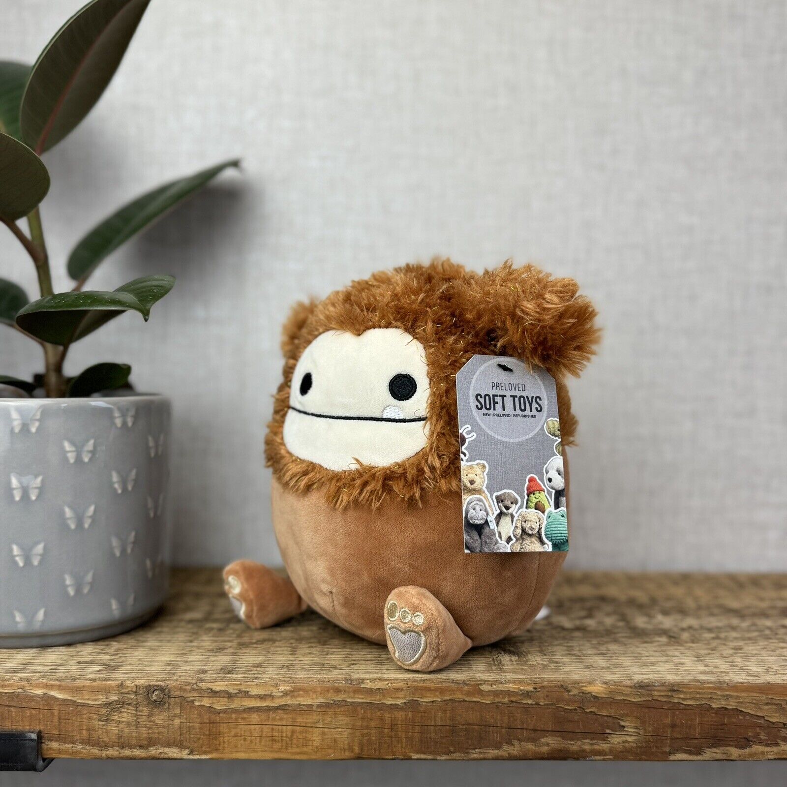 Squishmallow Benny The Bigfoot- Soft Plush Golden Sparkly Tinsel Hair Brown 7.5”