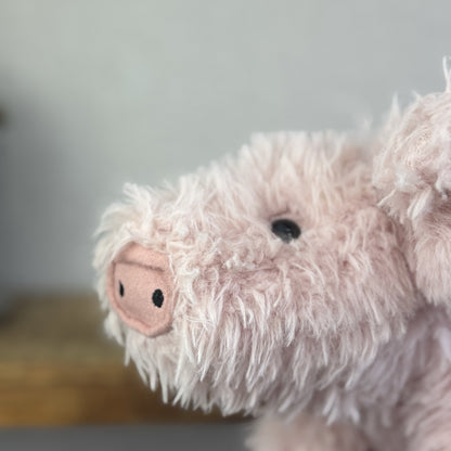 Jellycat Curvie Pig - Sitting Fluffy Curly Pink Plush Beanie Medium 9" (Tags)