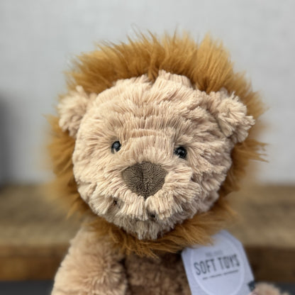 Jellycat Medium Fuddlewuddle Lion - Textured Sitting Lion Beanie Soft Toy 9”