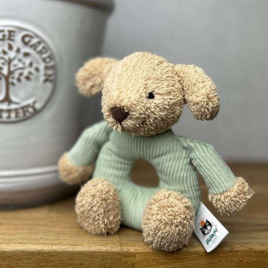 Jellycat Jumble Puppy Rattle - Blue Corduroy Rattle - Dog/Puppy Rattle Soft Toy