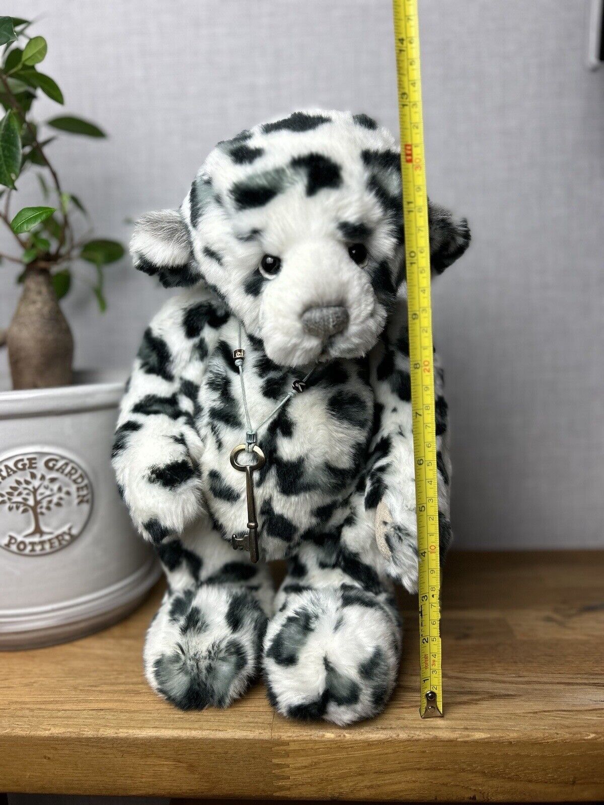 Charlie Bear Akhuti - Leopard Print Jointed Bear - Artist Bear - White & Grey 