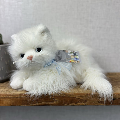 TY Sugar White Persian Cat - White Fluffy Persian Cat Blue Eyes & Bow 2002
