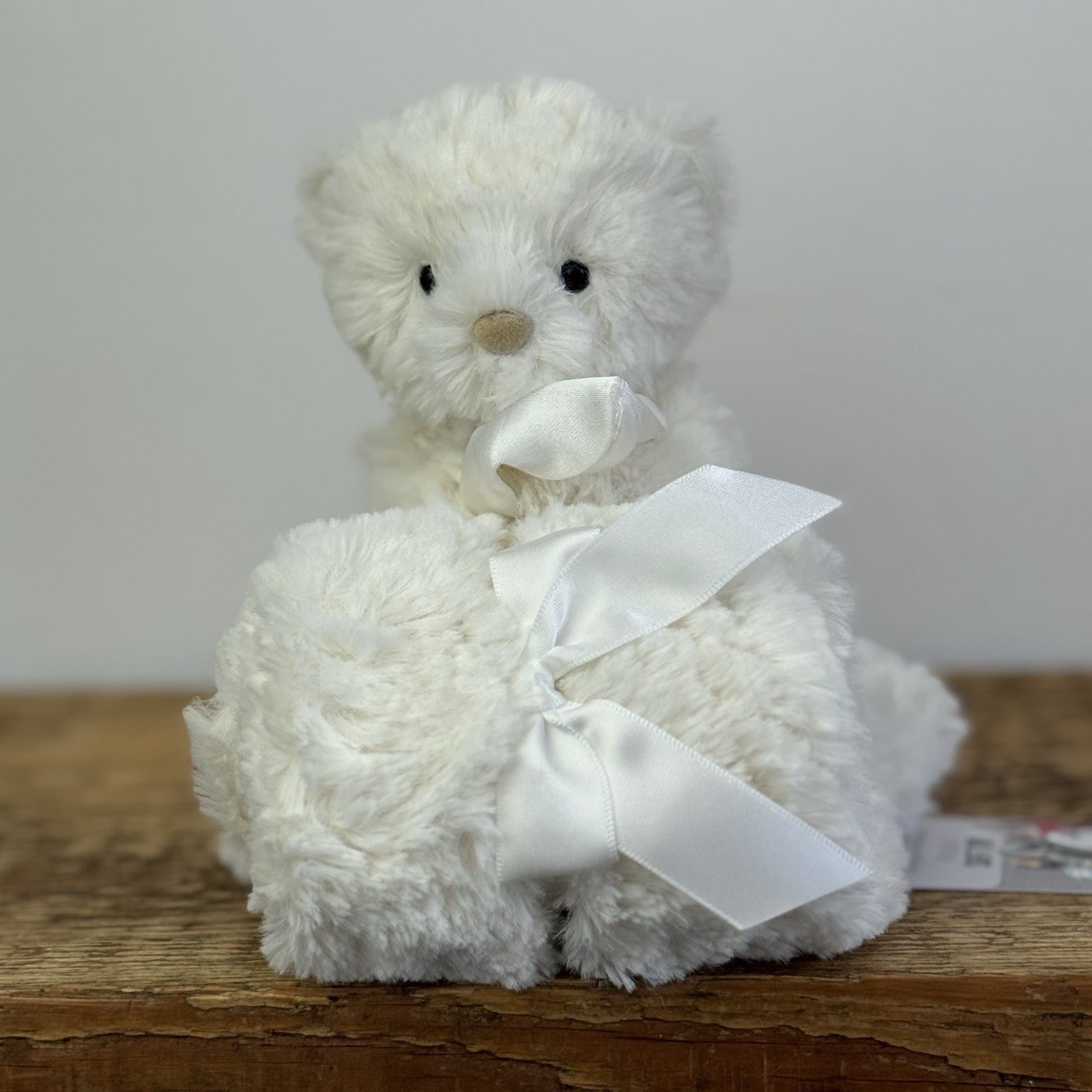Little Jellycat Wilkie Bear Soother - White Curly Fur Bear NWOT Retired Rare