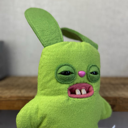 Fuggler Green Rabid Rabbit Fuggler Felt Bunny Rabit Cute Ugly Retired