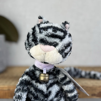 Jellycat Miaow Bella Expresso Cat - Grey/Black Striped Cat Collar With Bell 12"