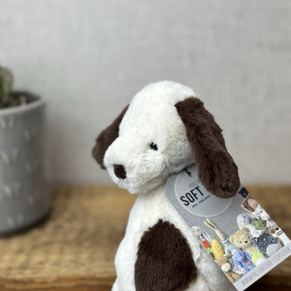 Jellycat Small Puffles Dog -Super Soft White & Brown Retired Puppy Beanie 8”