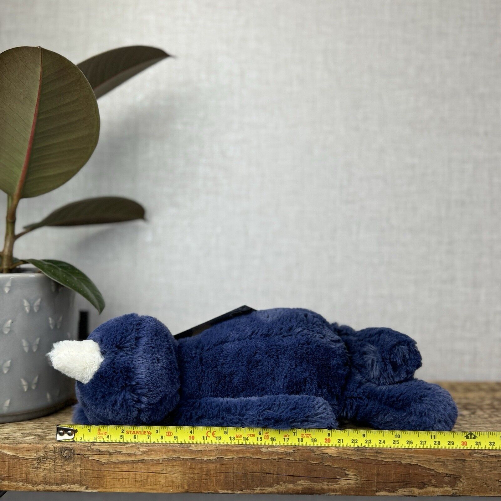 Jellycat Medium Navy Bashful Rhino - Medium Rhino Dark Blue Sitting Beanie Plush
