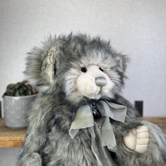Charlie Bear Dorothy - Large Grey Heavy Charlie Bear Big Fluffy Bells Bow 21”