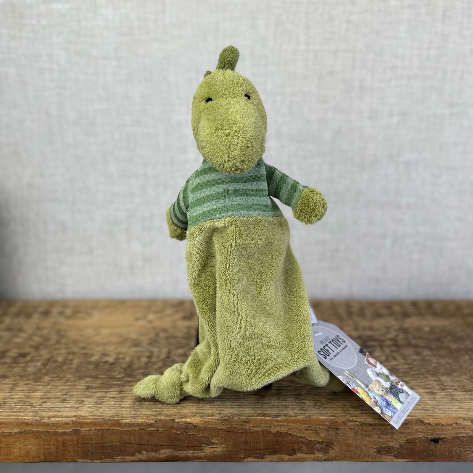 Jellycat Green Stripey Dino Soother- Dino Doudou Comforter Retired 8"