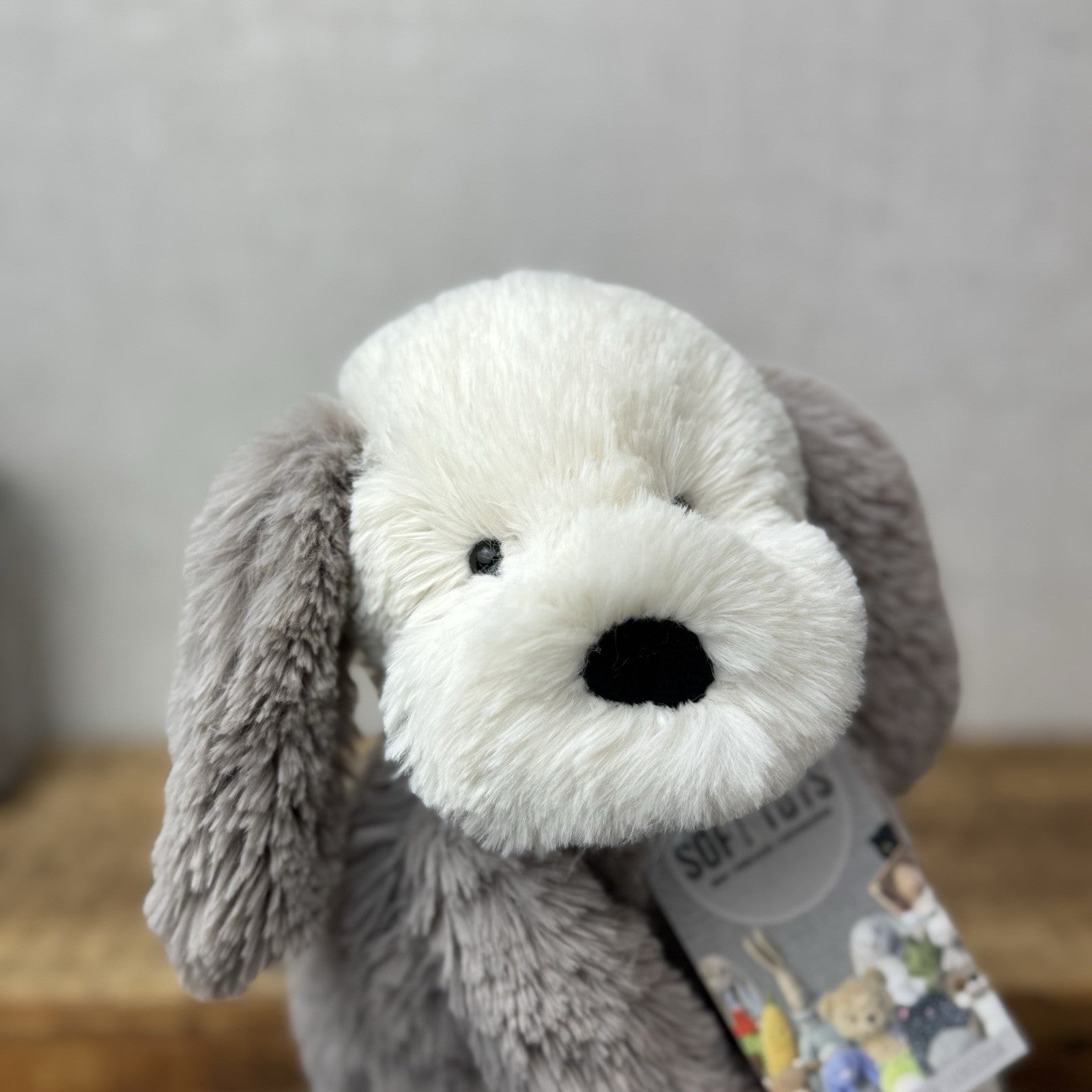 Jellycat Smudge Puppy - Medium Grey & White Puppy Floppy Plush Toy Medium 14"