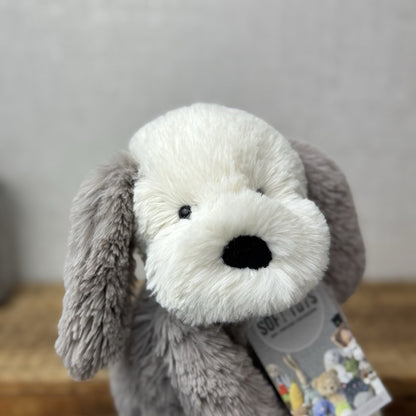 Jellycat Smudge Puppy - Medium Grey & White Puppy Floppy Plush Toy Medium 14"