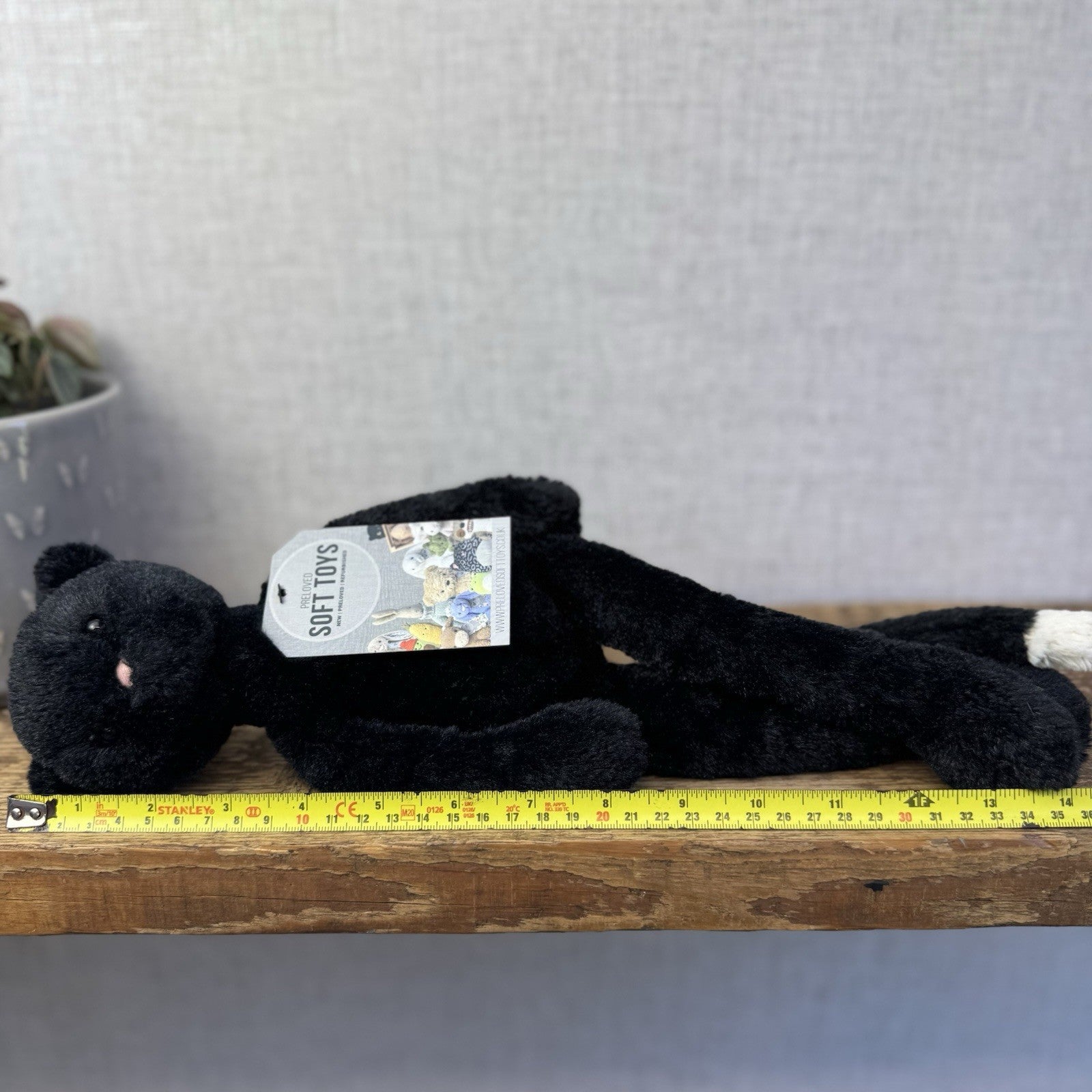 Jellycat Pitterpat Black Cat - Long Leg Kitten All Black - White Tail Tip 15"
