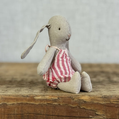 Maileg Micro Bunny Baby - Retired Baby Maileg Rabbit In Red Stripe Frilly Romper