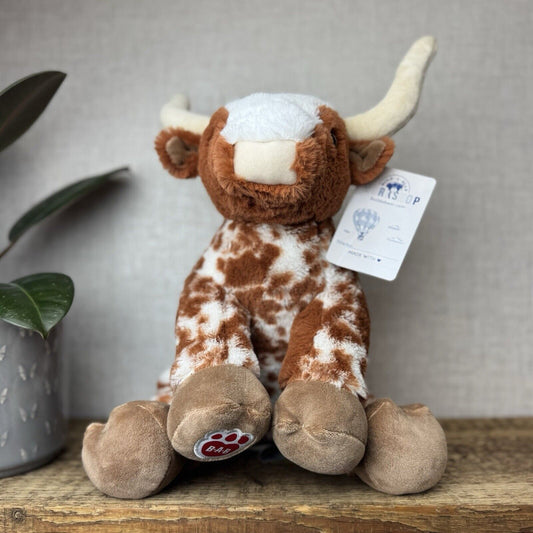 Build-a-Bear Highland Cow - Long Horn Cow Tan/Spot Plush Medium New 12"