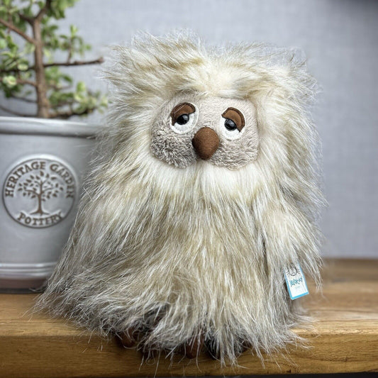 Jellycat Ania Owl - Light Beige Fluffy Owl Plush - Beanie Owl Large 10"