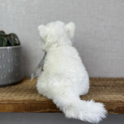 Animal Alley Realistic White Fluffy Cat - Fluffy Beanie Mini Cat Soft Toy 8"