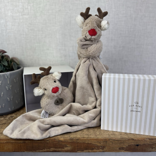 John Lewis X Jellycat Baby Gift Box Set Reindeer Christmas Soother & Rattle Ring