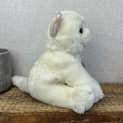 Paws White Short Haired Fluffy Cat Beanie Blue Eyes Realistic Cat Toy 12"