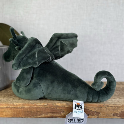 Jellycat Forest Dragon - Green Velour Soft Detailed Beanie Dragon Rare 10”