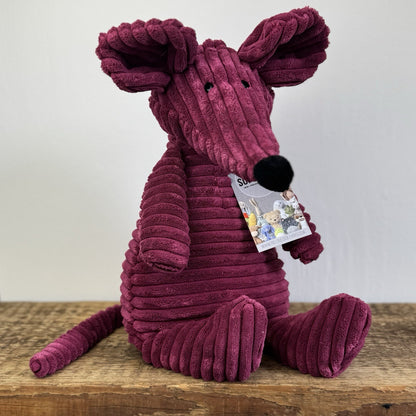 Jellycat Medium Cordy Roy Mouse - Burgundy Cord Mouse Soft Toy 16"