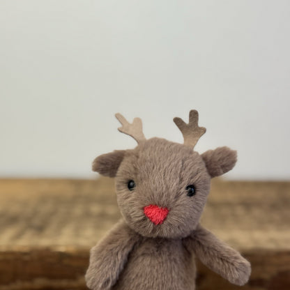 Jellycat Fluffy Reindeer - Tiny Brown Mini Reindeer Beanie Soft Toy 4" Rare