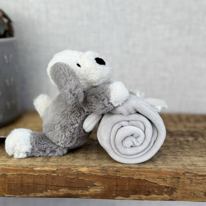 Jellycat Shooshu Puppy Soother Comfort Blanket Grey Retired Rare (Smudge Puppy)