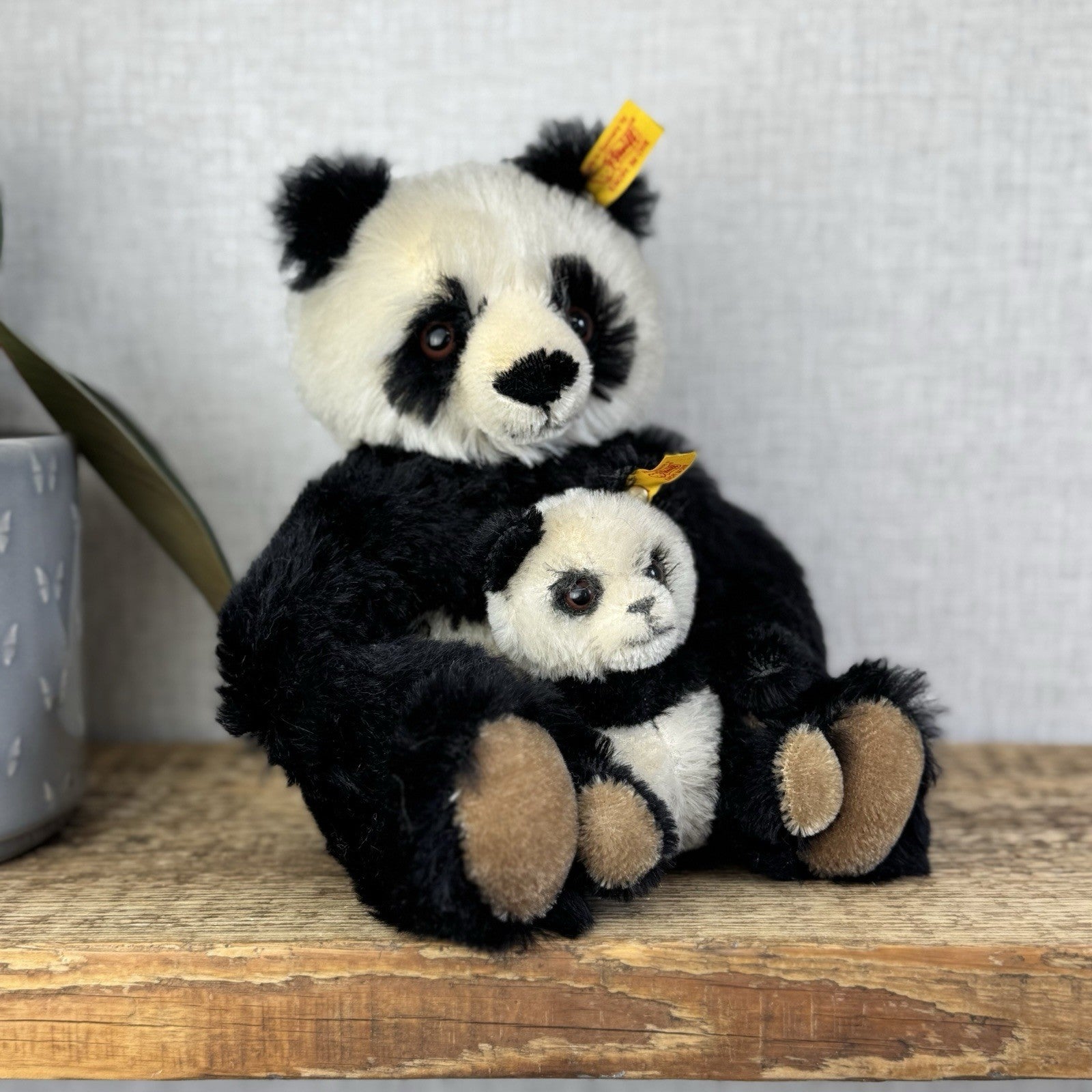 Steiff Vintage Panda Bear & Baby - Mohair Panda Rare Small 660818 Collector Item