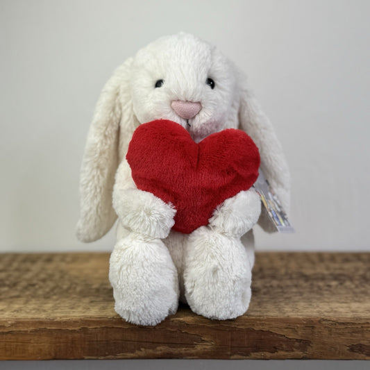 Jellycat Bashful Red Love Heart Bunny Bashful Cream Bunny With Heart Medium 12”