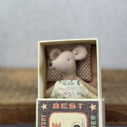 Maileg Little Sister - Red Check Bodice, Yellow Skirt, Miniature Maileg Mouse
