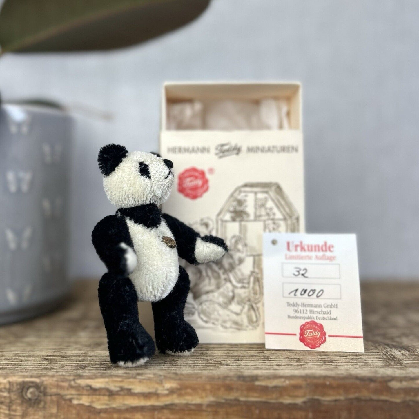 Teddy Hermann Miniature Panda - Tiny jointed Panda Bear Artist Bear With Box 9cm