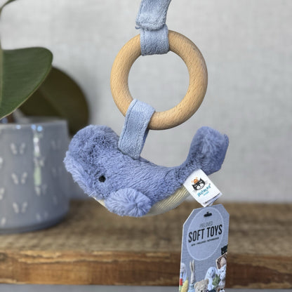 Jellycat Wooden Wilbur Whale Teething Ring - Small Whale Rattle Teether Toy Baby