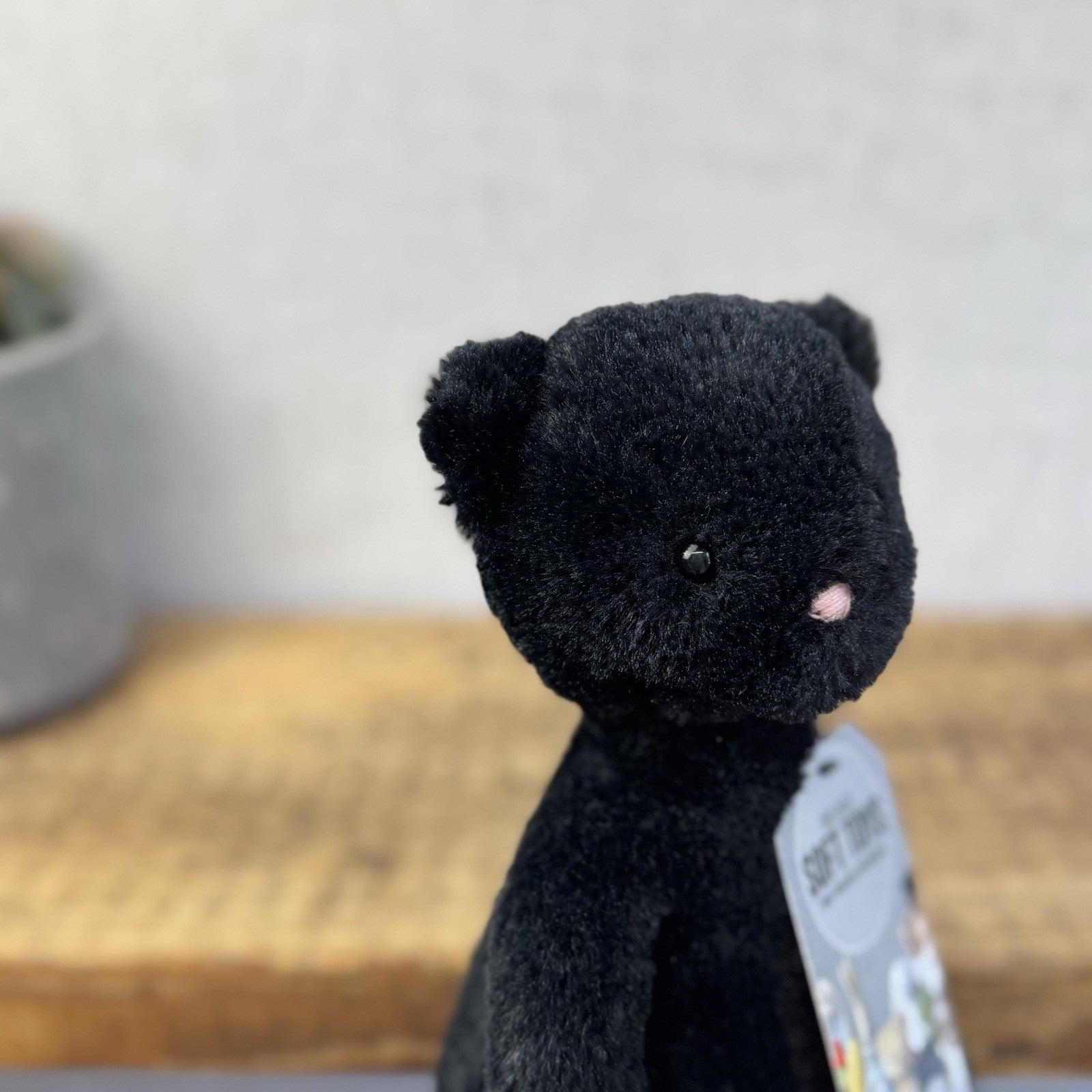 Jellycat Pitterpat Black Cat - Long Leg Kitten All Black - White Tail Tip 15"