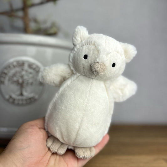 Jellycat Bashful Snowy Owl Rattle - Small Bashful White Owl Rattle - 6” Beanie